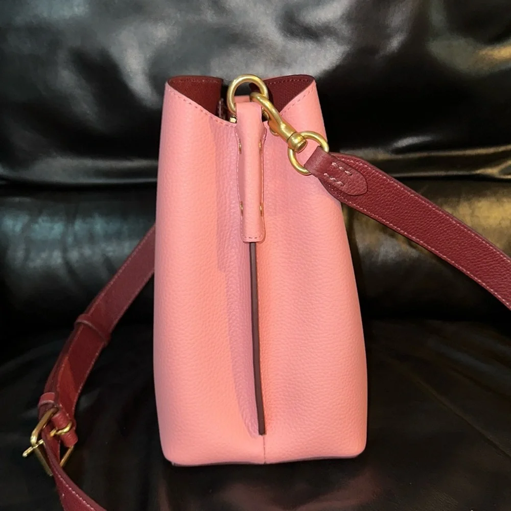 🔥🔥🔥Coach Willow Bucket Bag Pink Leather Crossbody Bag - Picture 6 of 13